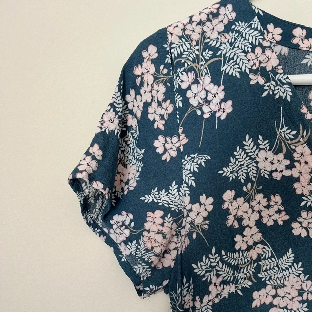 LOFT Blue Floral Button Dress Size 2 - Picture 5 of 9